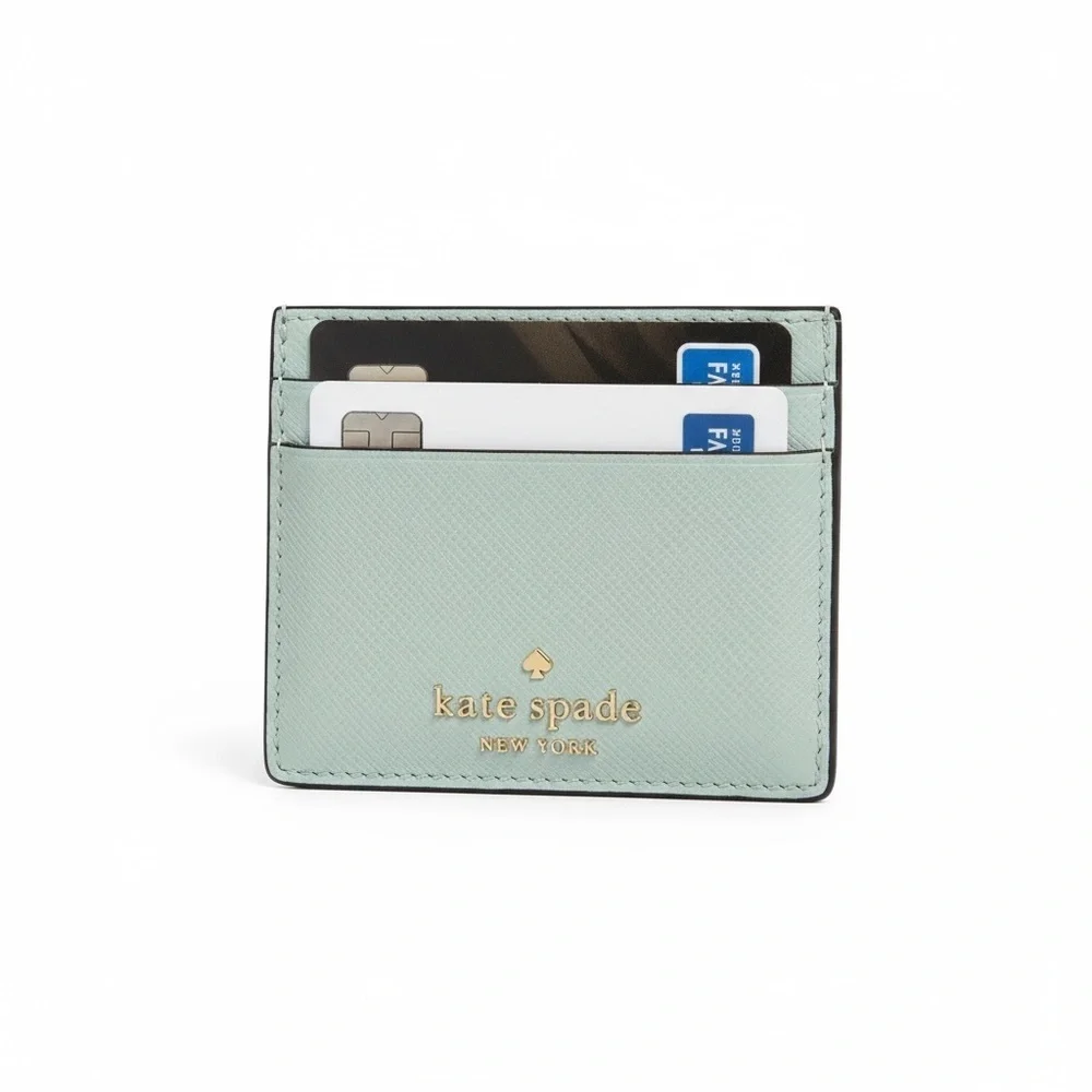 Kate Spade Madison‎ Small Slim Card Holder Blue Glow Saffiano Leather pre loved